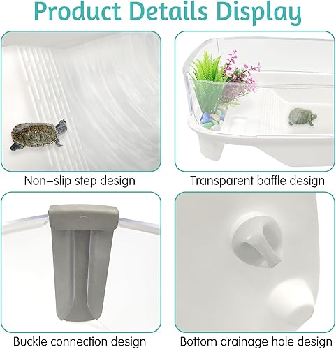 Hamiledyi Small Turtle Tank Aquarium Terrapin Terrarium Turtle Habitat with Basking Platform Baby Turtle Tank for Turtles Terrapins Crayfish Hermit Crabs Lizard and Other Small Sized Reptiles(Clear White,1 Pack)