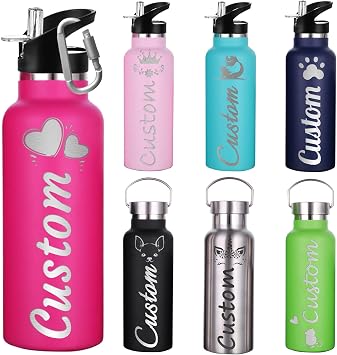 Personalized Water Bottles with Straw for Sports Custom Water Bottle Insulated with Name Engraved for Women Men12oz/26oz