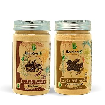 HerbtoniQ 100% Organic Natural Dry Amla Powder (Gooseberry) 125g And Shikakai Fruit Powder (Acacia Concinna) 125g For Hair Pack (Pack of 2,125g+125g)