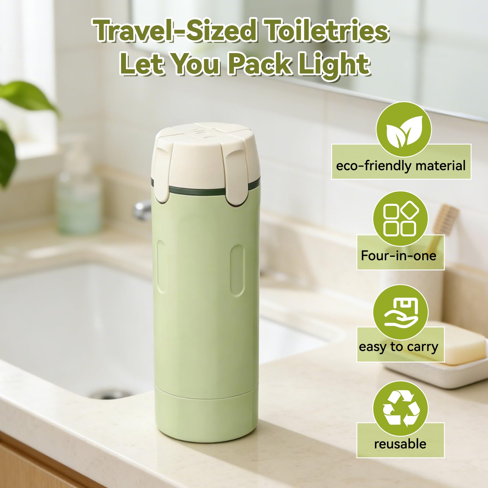 4 in 1 Travel Dispenser,Travel Shampoo and Conditioner Bottles,Refillable Leak Proof Containers Toiletries for Vacation and Business Travel 120ML - 4