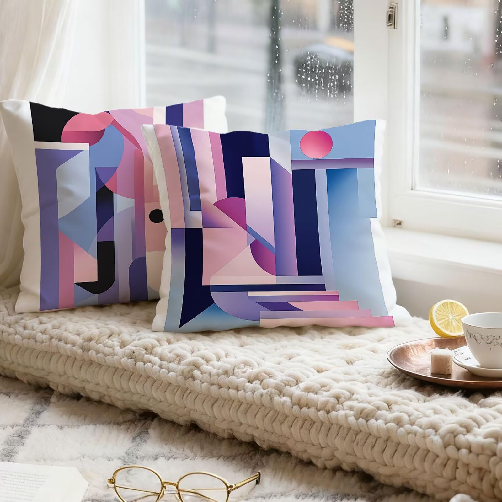 Rosa Funda Cojin 60x60 GeometríA Funda Almohada 60x60 Cojines Sofa Súper Suave Fundas Cojines Decorativos Fundas Almohadas 4 Piezas Cervicales y Cuello, para Hogar Sofa Cama Salon Decoracion E - 679