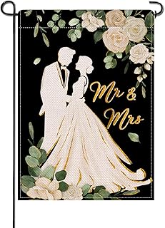 Artofy Mr. and Mrs. Just Married Small Decorative Garden Flag, Romantic Wedding Bride Groom Flowers Yard Lawn Outside Decor, Engagement Anniversary Party Outdoor Home Decoration Double Sided 12 x 18
