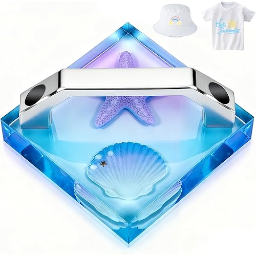 HTV Cooling Block with Handle, Craft Tool Cooler for Heat Press Accessories and Supplies, DTF Transfer Film& Heat Press Paper Vinyl Accessories, DTF Cooling Block with 4"x4"（Ocean Star）