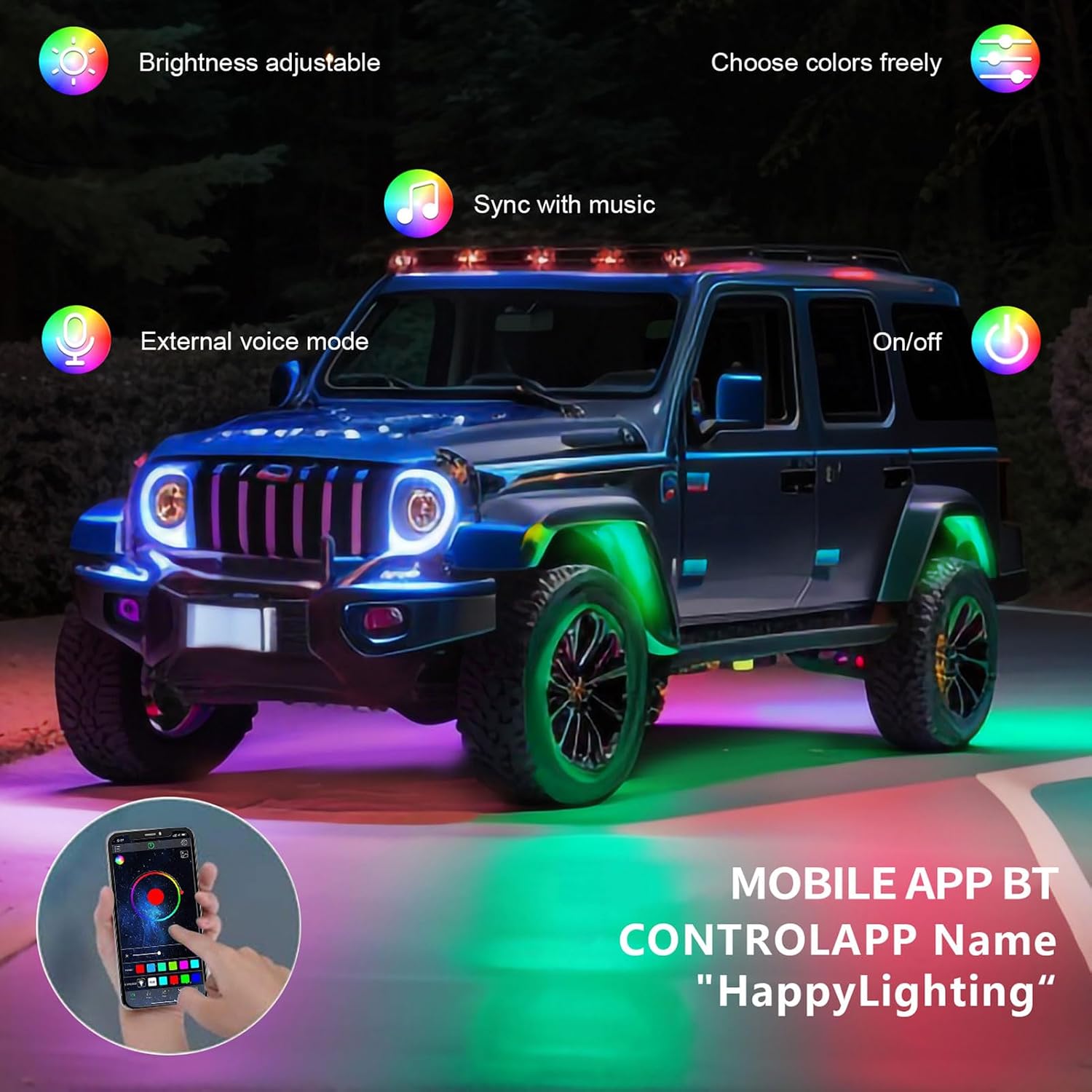 Brilluxa LED Rock Lights, RGB Accent Light Kit 8PCS, APP Control, 24-Key Remote, IP68, Music Sync for Truck Underglow (6pcs with 24key Remote Controller)