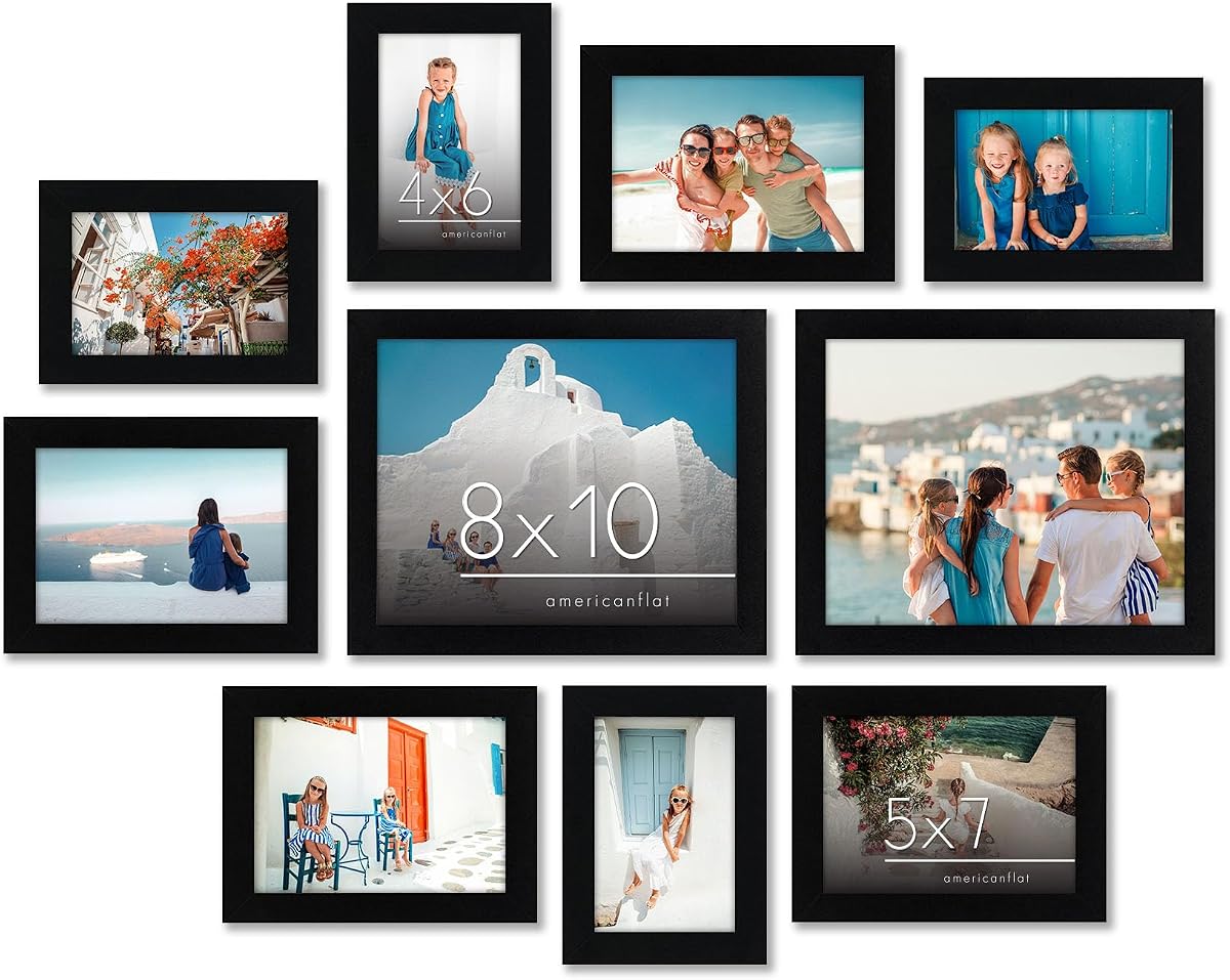 Americanflat Set of 10 Picture Frames with Shatter-Resistant Glass - Gallery Wall Frame Set with Two 8x10, Four 5x7 and Four 4x6 Frames - Signature Collection - Black