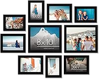 Americanflat 10-Piece Black Picture Frame Set: 2x 8x10, 4x 5x7, 4x 4x6 - Shatter-Resistant Glass Gallery Wall Frames