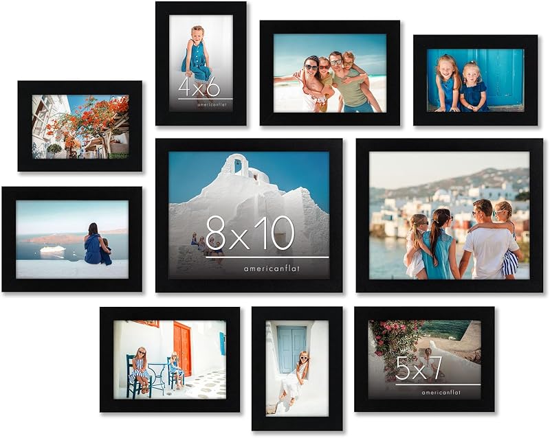 Americanflat Set of 10 Picture Frames with Shatter-Resistant Glass - Gallery Wall Frame Set with Two 8x10, Four 5x7 and Four 4x6 Frames - Signature Collection - Black