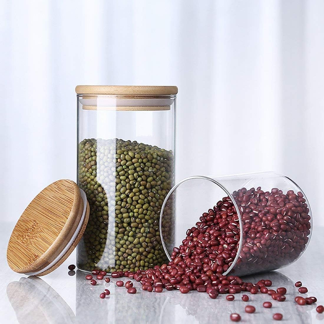 Glass Storage Jar With Airtight Seal wooden, Lid, 25 Ounce Set of 2, 750ml Coffee Bean and Kitchen Food Container - Image 4