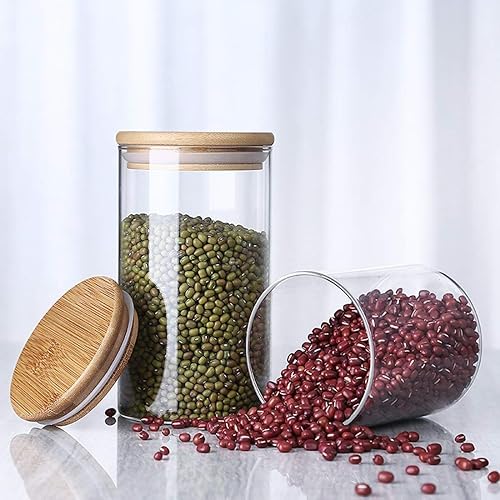 Miniatura 4 de Tarro de almacenamiento de vidrio con sello hermético de madera, tapa, 25 onzas, juego de 2, 25.4 fl oz de café en grano y recipiente de alimentos
