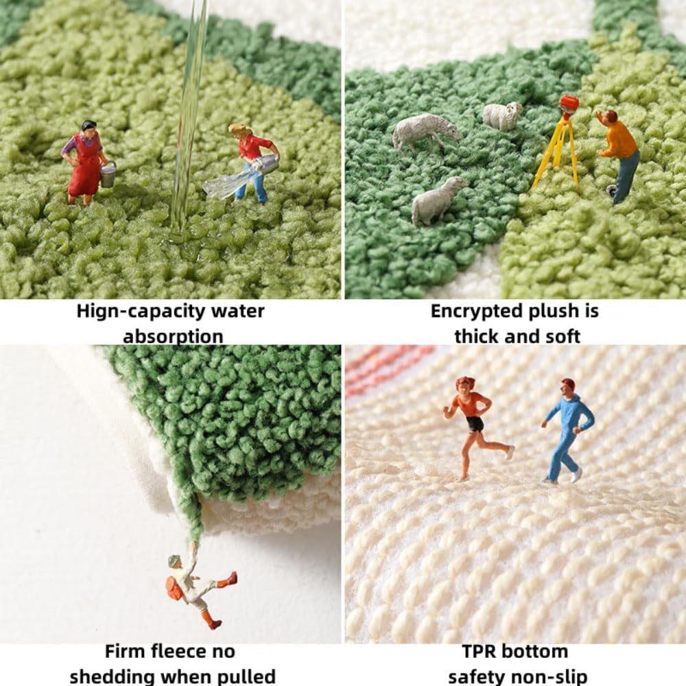 Green Leaf Bathroom Rug Super Soft Fiber Absorbent Non-Slip Foot Mat Machine Washable Botanical Pattern Bath Mat for Bathtub,Sink,Bedroom