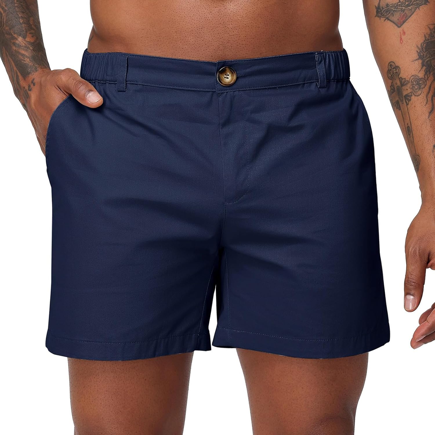 Oymyakon Men's 6 Inch Shorts Casual Cotton Flat Front Chino Shorts Summer Elastic Waist Pull On Short with Pockets