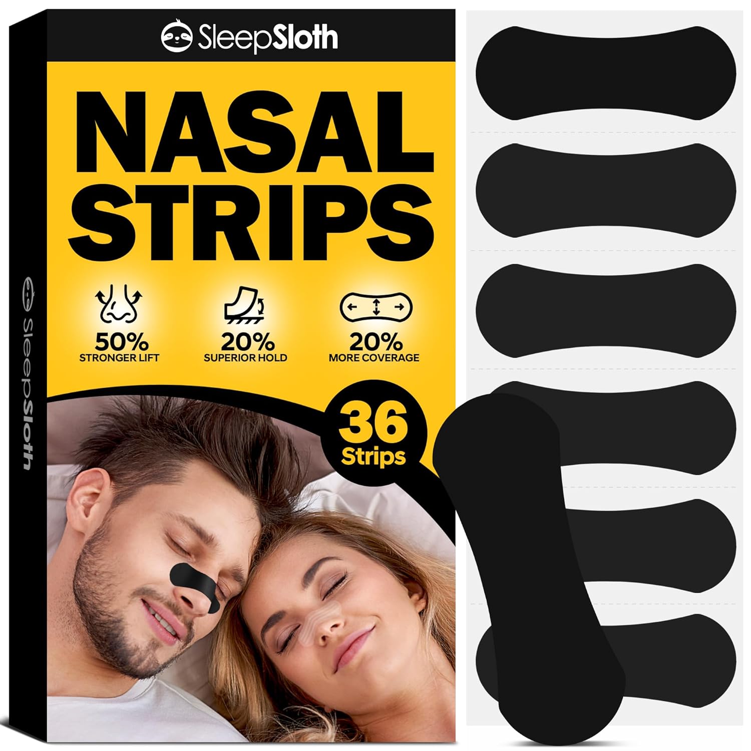 SleepSloth Nasal Strips for Snoring 36 Strips Nasal Strips for Breathing Nasal Strips for Sensitive Skin Congestion Relief