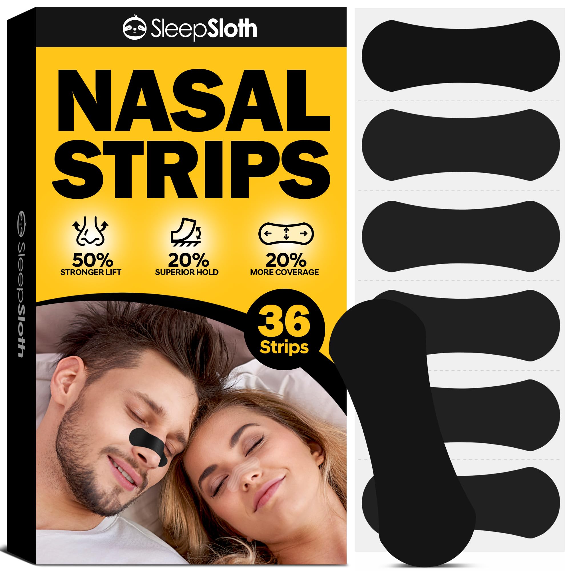 SleepSloth Nasal Strips for Snoring 36 Strips Nasal Strips for Breathing Nasal Strips for Sensitive Skin Congestion Relief