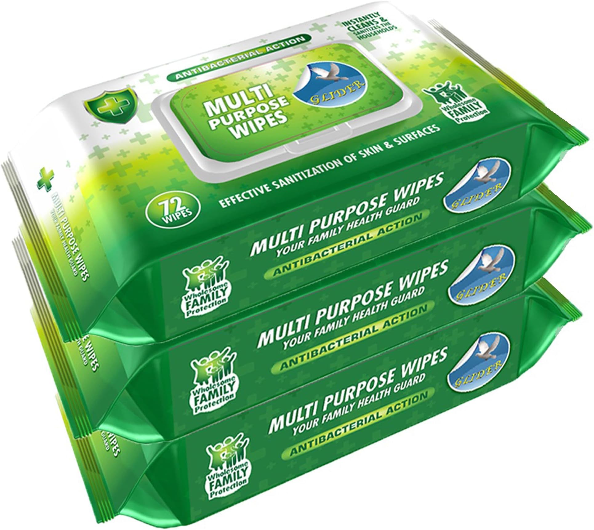 Multipurpose Skin and Surface Wipes with Flip-Top | Gentle & Effective Cleaning for Hands & Surfaces | (Pack of 3 – 216 Wipes)