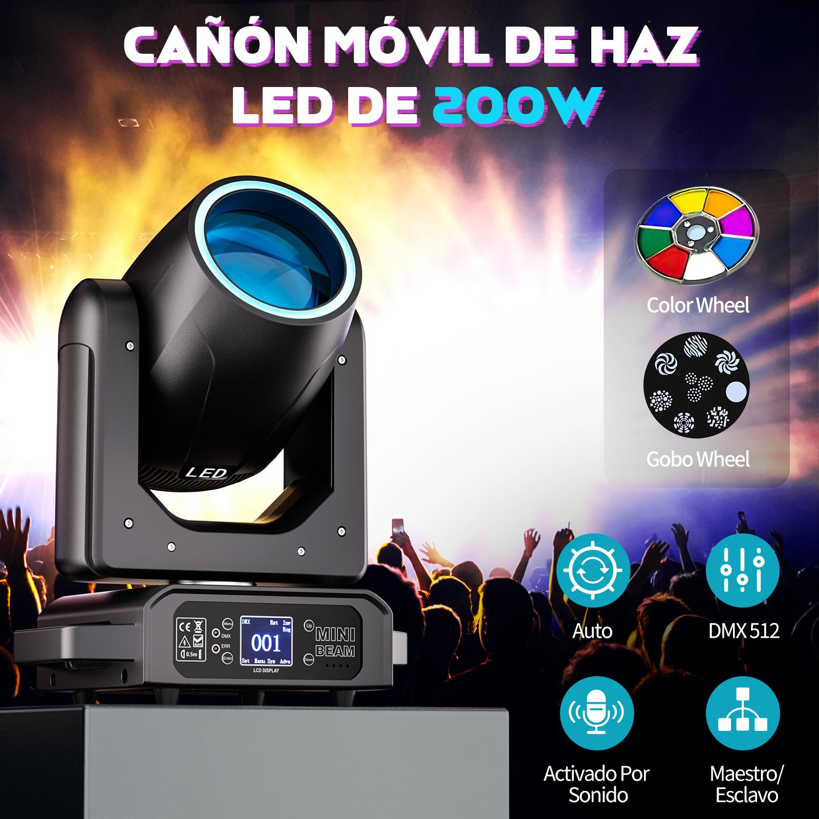 4 pezzi Teste Mobili LED 200W Beam Luce da Palcoscenico 7+1 Colori 12 Gobos Mini illuminazione di scena con Striscia luminosa 18 Prisma Focus Elettronico Luce di Scena per Natale Club DJ Discoteca