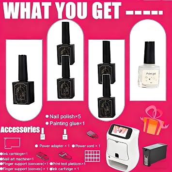 3D Nail Art Printer Machine | Digital Mobile Art Printer | DIY Nail Art Printer Kit(5nail Polish Gel+1ink Cartridge+1printing Glue),App Control Nail Printing,Uv Curing /5-in Touch Screen