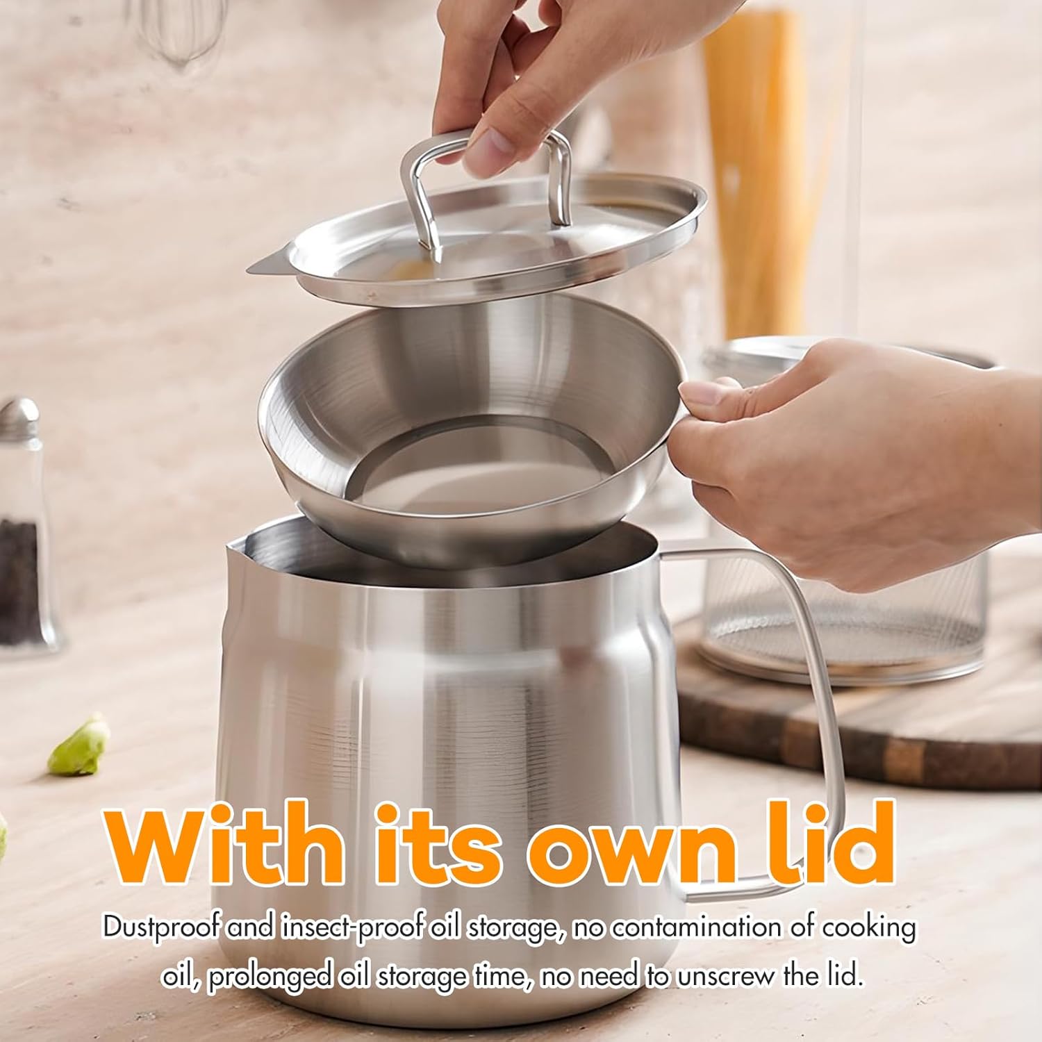 Stainless Steel Oil Filter Pot with Strainer - Multi-Functional Kitchen Gadget (1.5L)