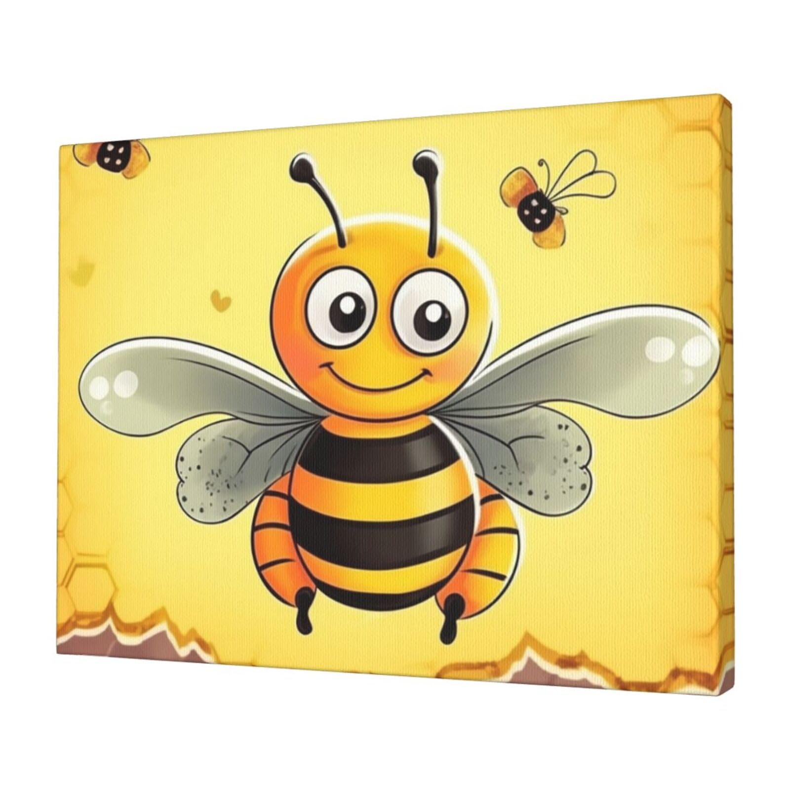 KLOPH Bee on the square Canvas Wall Art for Living Room 12"x16" Modern Artwork Painting for Bathroom Hanging Canvas Prints Aesthetic Wallart for Bedroom Kitchen Office Wall Decor