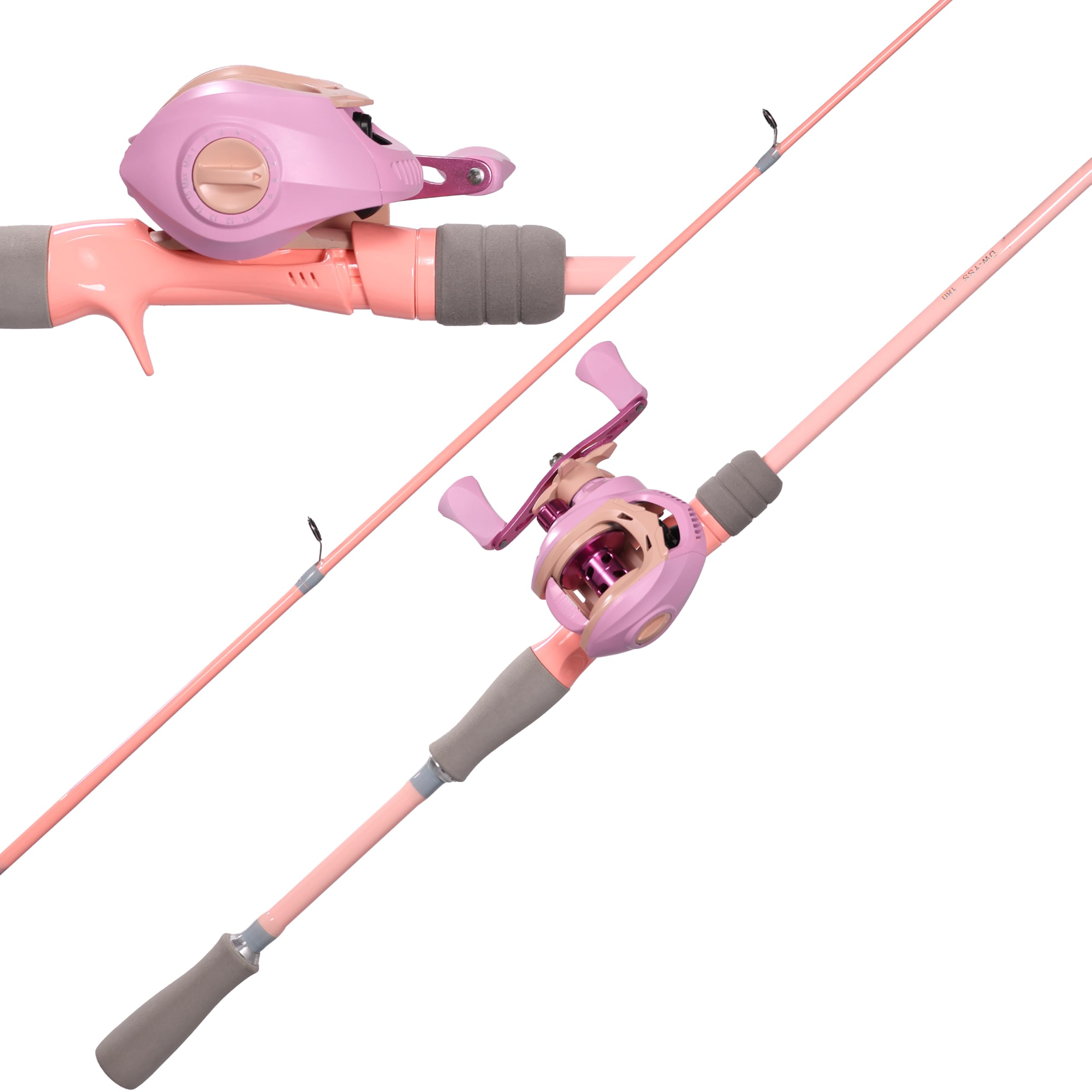 Kilitn Fishing Rod and Reel Combo, Pink Color Baitcasting Combo Baitcast Reel, 2-Piece Baitcaster Rod, Durable Fiberglass with Comfortable EVA Handle for Girl, Woman, or Beginner (Casting Left 6FT)