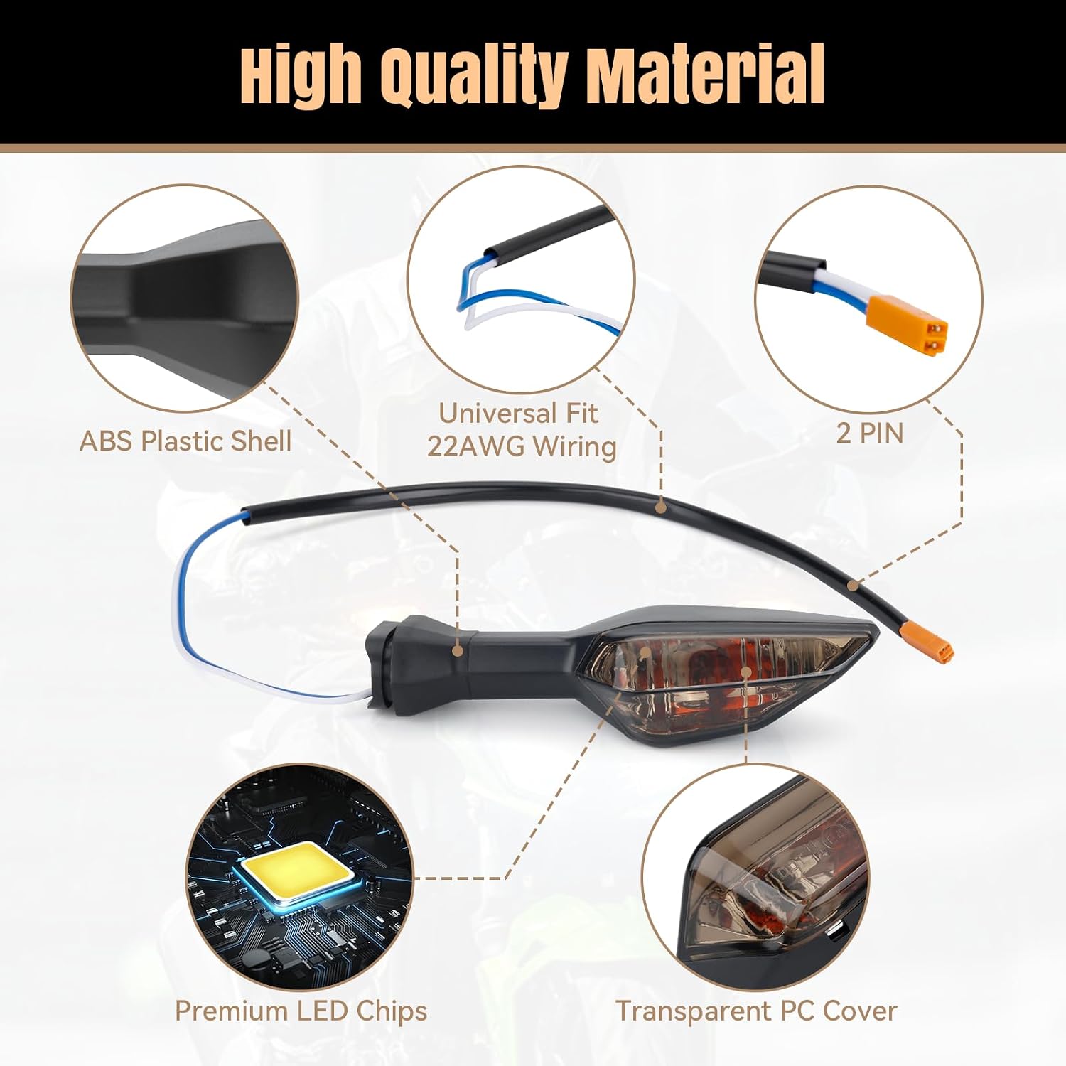 Motorcycle Turn Signals Indicator Light Fit For KAWASAKI NINJA 300 400 650 Z900 Z250SL ZRX1200 Front/Rear Blinker Lamp Fit For ER-6N ZX-6R Z1000SX (Teal Shell)