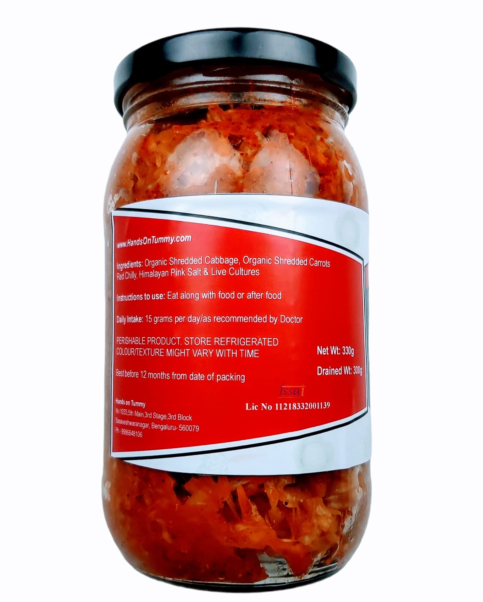 Hands on Tummy - Sauerkraut Spicy (330 Grams) - Probiotic - Spicy Fermented Cabbage + Carrot Mixed Pickle - Organic - Image 2 thumbnail