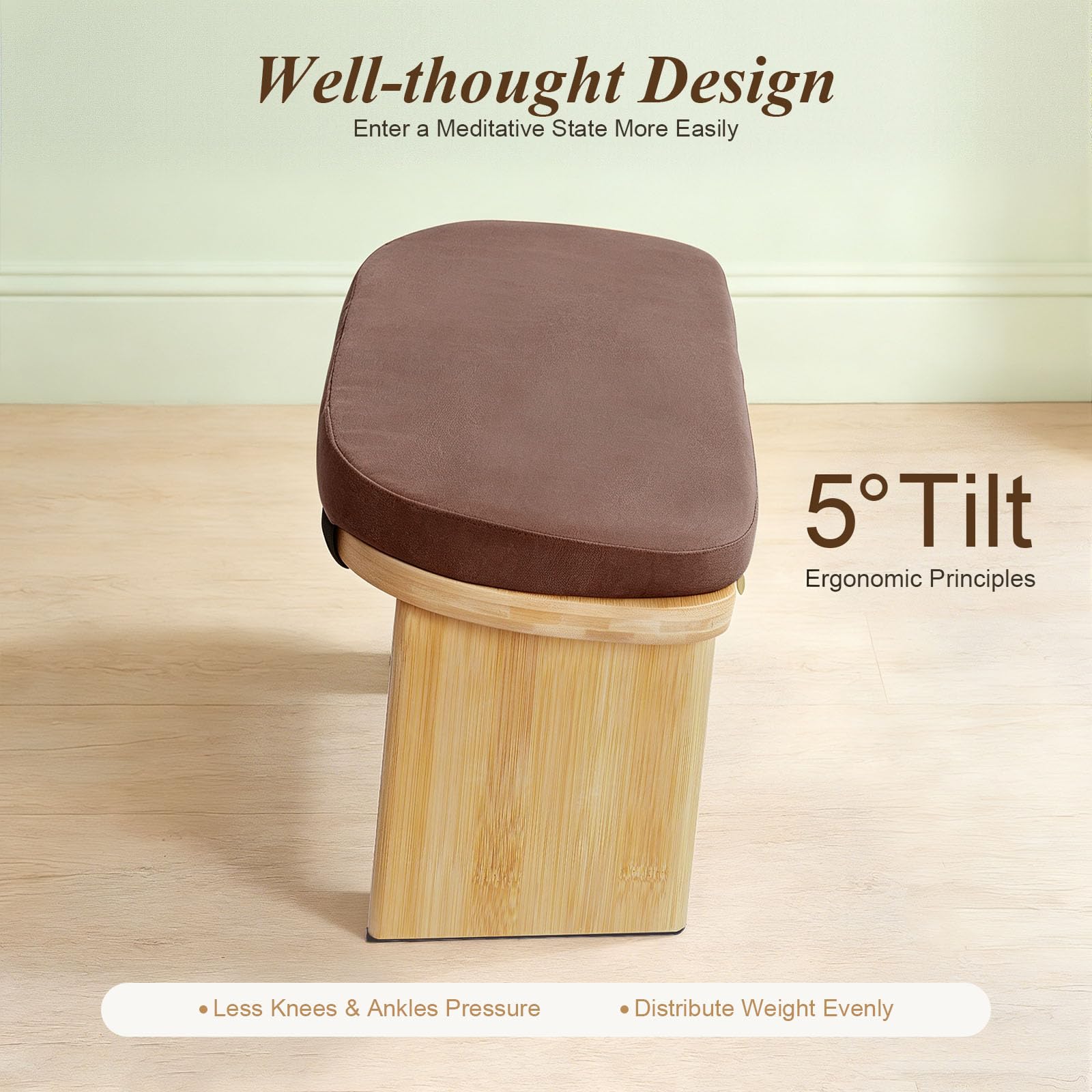 Banc de méditation pliable ergonomique avec assise rembourrée, tapis de méditation, chaise de méditation, chaise de yoga, tabouret avec capacité de charge de 180 kg et angle d'inclinaison vers