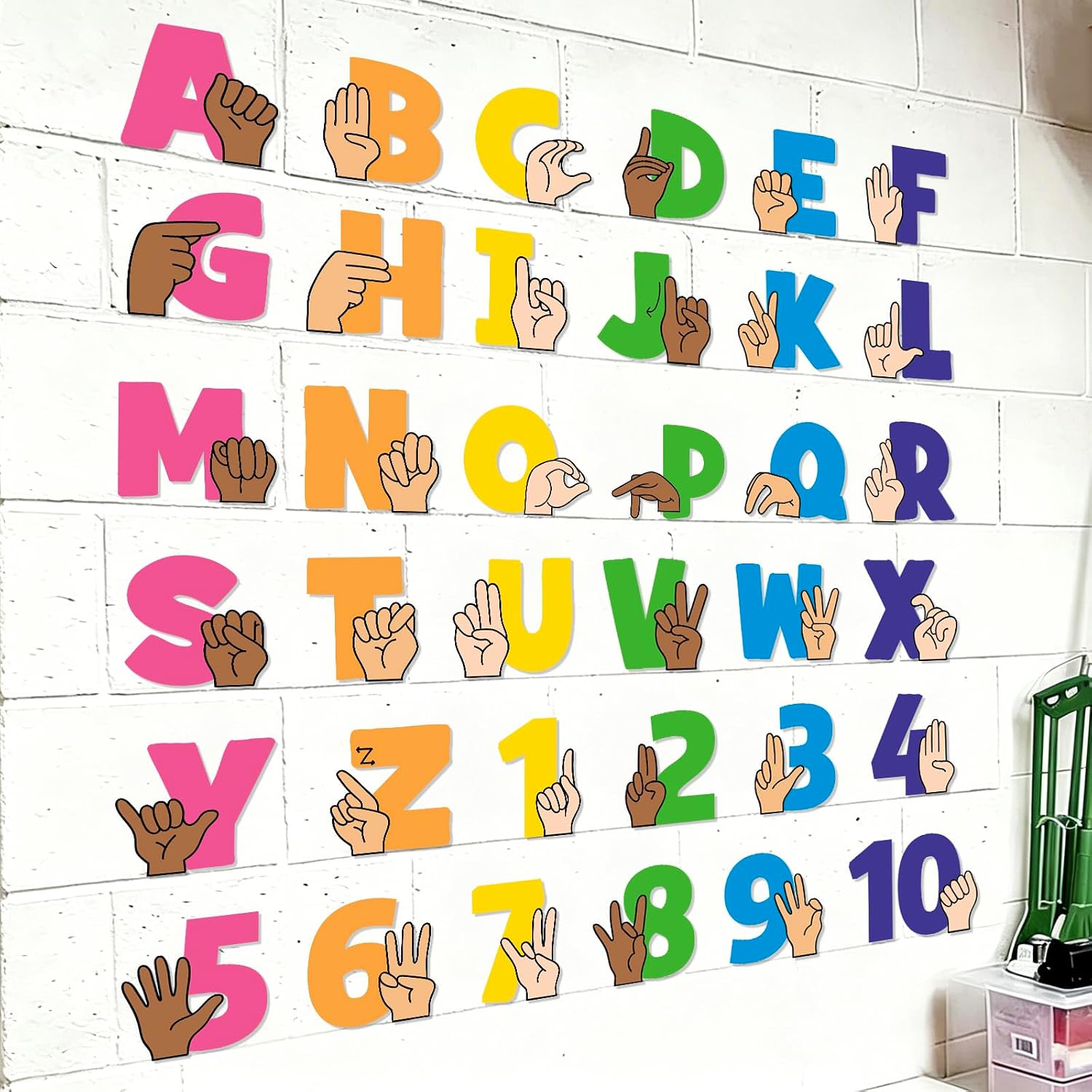 AnyDesign 36Pcs ASL Alphabet and Number Cutouts Sign Language Letter & Number Paper Cutouts for Preschool Kindergarten Homeschool Classroom Bulletin Board Wall Decor