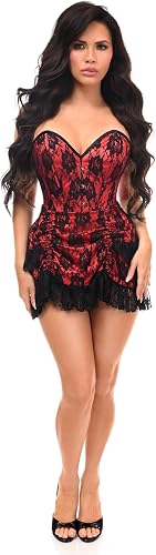 Daisy Corsets Top Drawer 2 PC Red Lace Steel Boned Corset & Lace Skirt Set