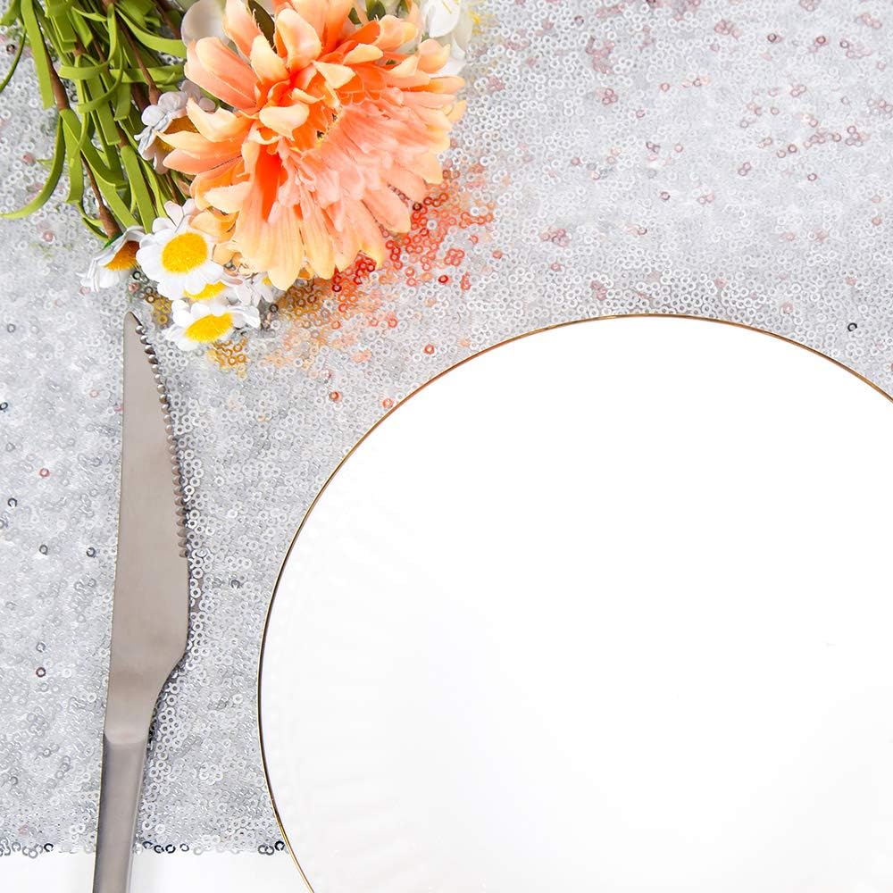 JYFLZQ Silver Sequin Table Runner 12"x72" Pack of 10 Glitter Sequin Fabric Table Linens - Sparkly Runners for Wedding & Birthday Party Decor