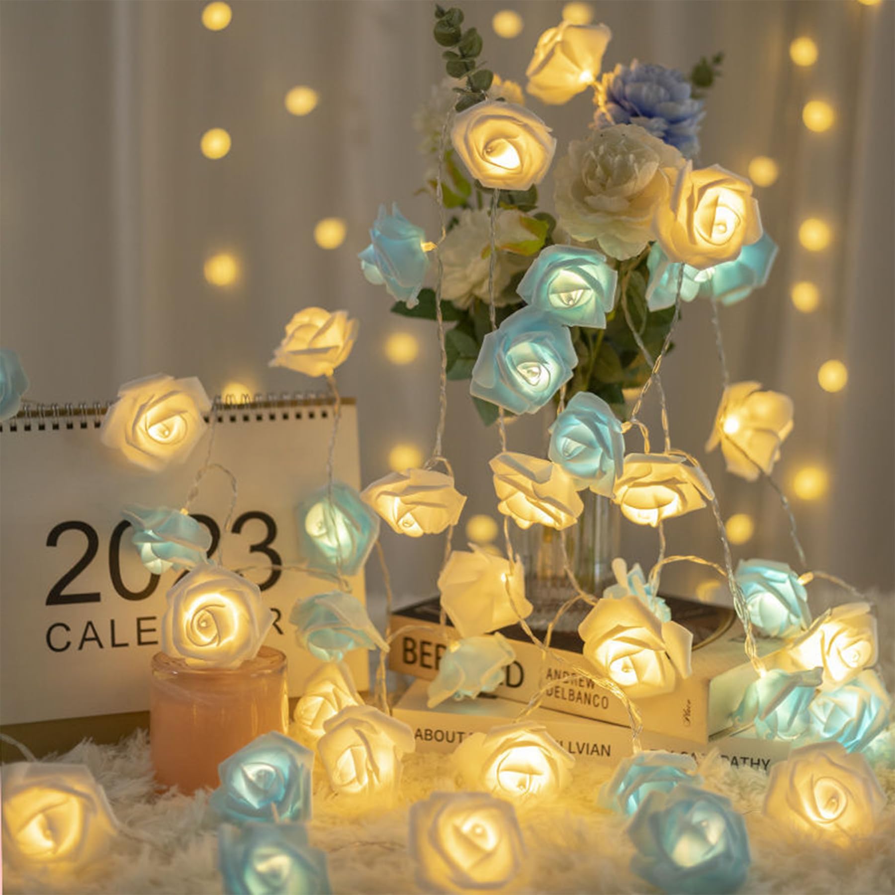 YeahBoom LED Rose Fairy Lights, 1.5 m, 10 Flowers, LED Artificial Rose Fairy Lights, Battery Operated, Rose Fairy Lights, Decorative Rose Fairy Lights, Indoor Wedding Bedroom Flowers Christmas โ image 1