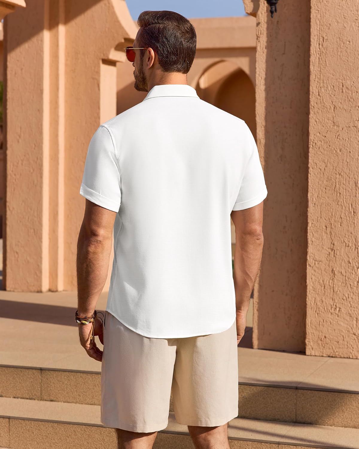 Alimens & Gentle Mens Linen Shirt Short Sleeve Button Down Shirt Casual Summer Beach Vacation Wedding Shirts - Image 2