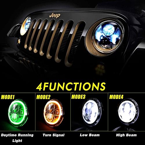 Miniatura 2 de YEEGO DIRECT Faros LED de 7 pulgadas con luz de señal de giro ámbar y halo verde, faros LED de haz altobajo, compatibles con Wrangler JK, LJ, CJ y
