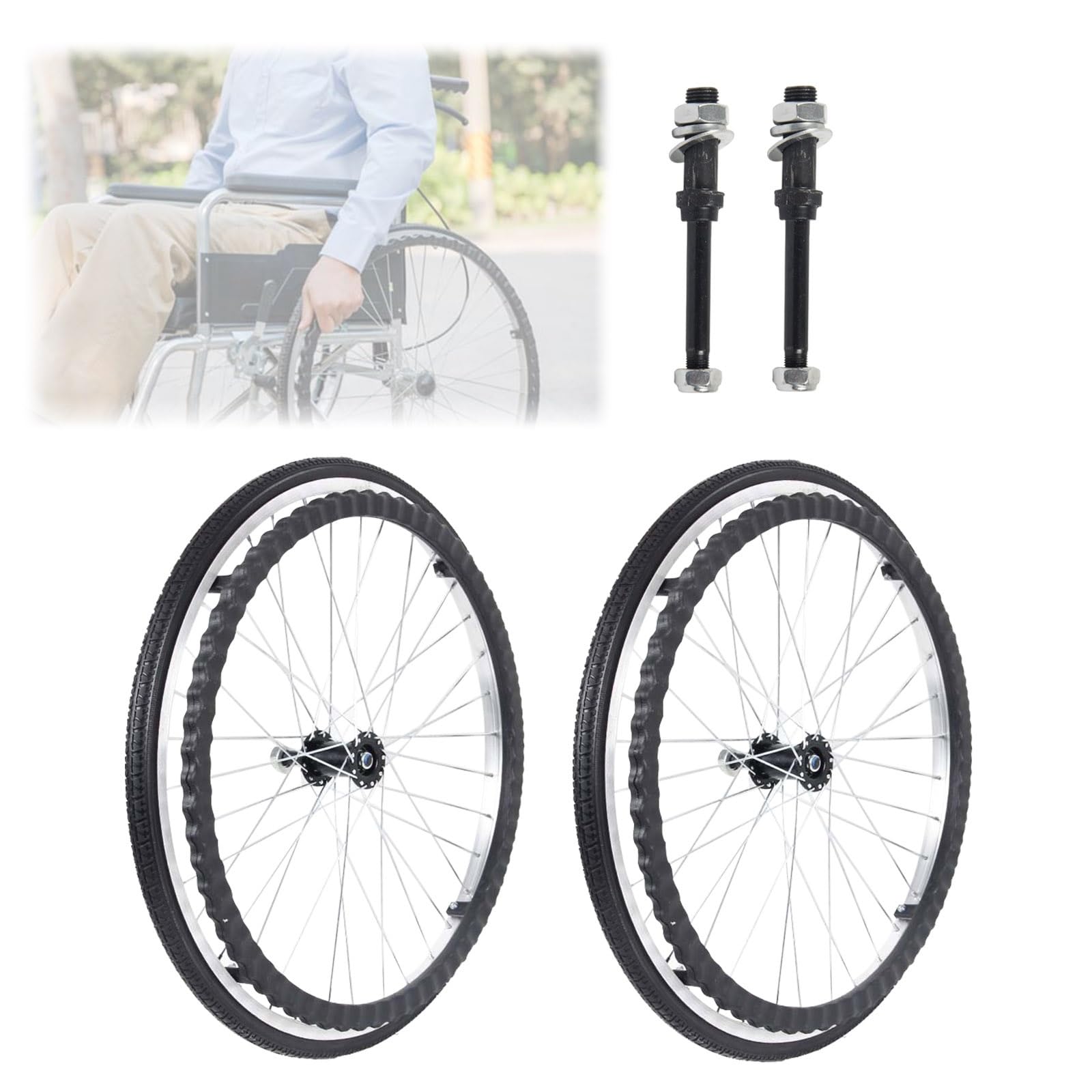 2x Rueda Trasera De 24 Pulgadas Para Sillas De Ruedas, Ruedas De Repuesto Para Sillas De Ruedas, Resistente Al Desgaste, Capacidad De Carga 120 Kg, Piezas De Repuesto, Gris/Negro