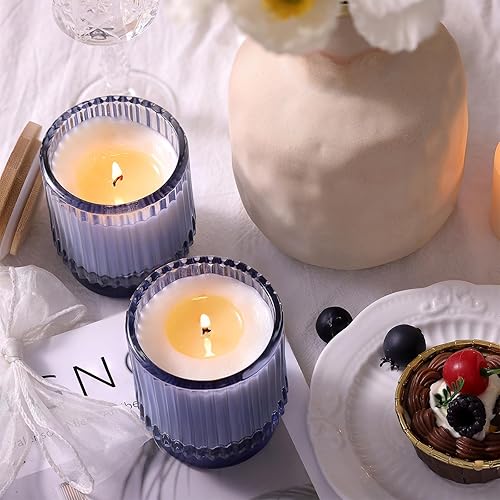 Miniatura 20 de DEVI Tarros de vela de vidrio acanalado transparente vacío de 7 onzas para hacer velas, juego de 8, tarros de vela de vidrio con tapas de bambú