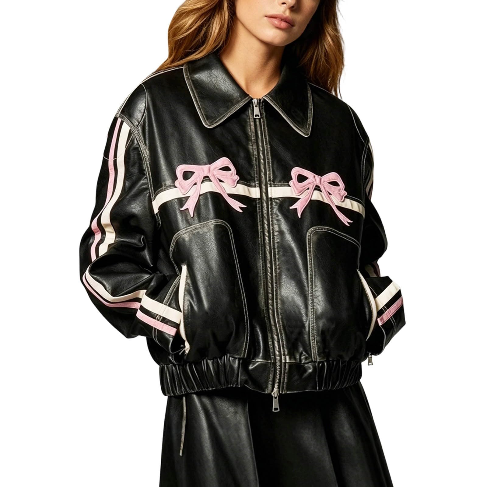 Veste en cuir synthétique style rétro aux finitions soignées - 8