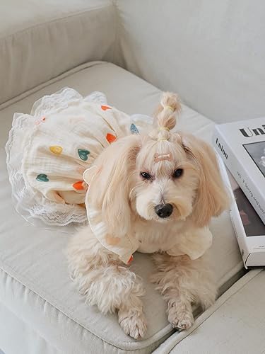 Miniatura 4 de QWINEE Vestido de perro con patrón de corazón lindo y ribete de volantes, vestido de chaleco para gato, vestido de verano con ribete de encaje, ropa