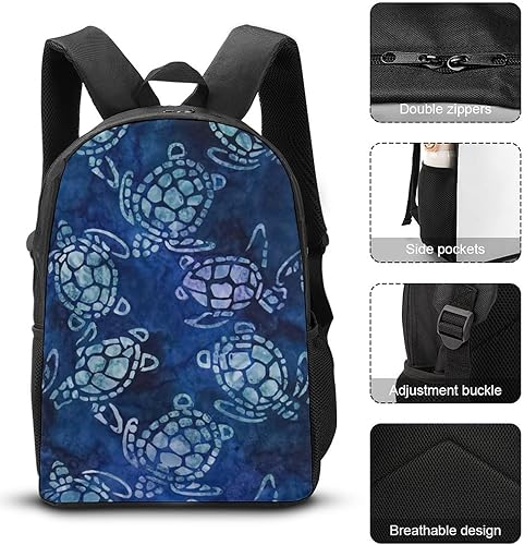 Miniatura 3 de Mochila para portátil de 17 pulgadas con estampado de tortuga marina, bolsa de almuerzo, estuche ligero de 3 piezas para viajes, senderismo
