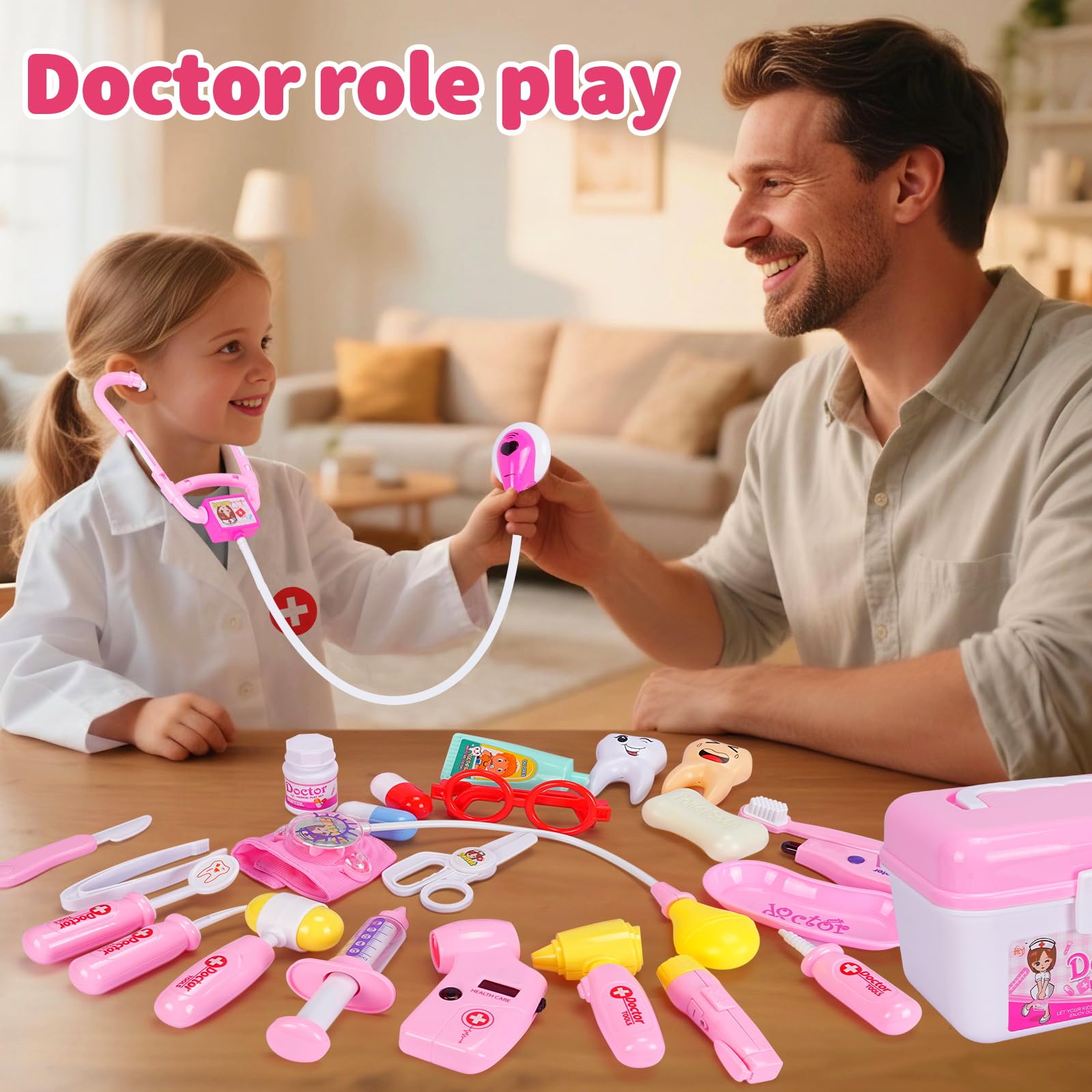 Malette Docteur Enfant,Kit de Médecin Jouets,Kit de Médecin Déguisement de Docteur Enfant,Trousse Docteur,Jeu d’Imitation,Cadeau pour Enfants Garcons Filles,Lumières et Sons