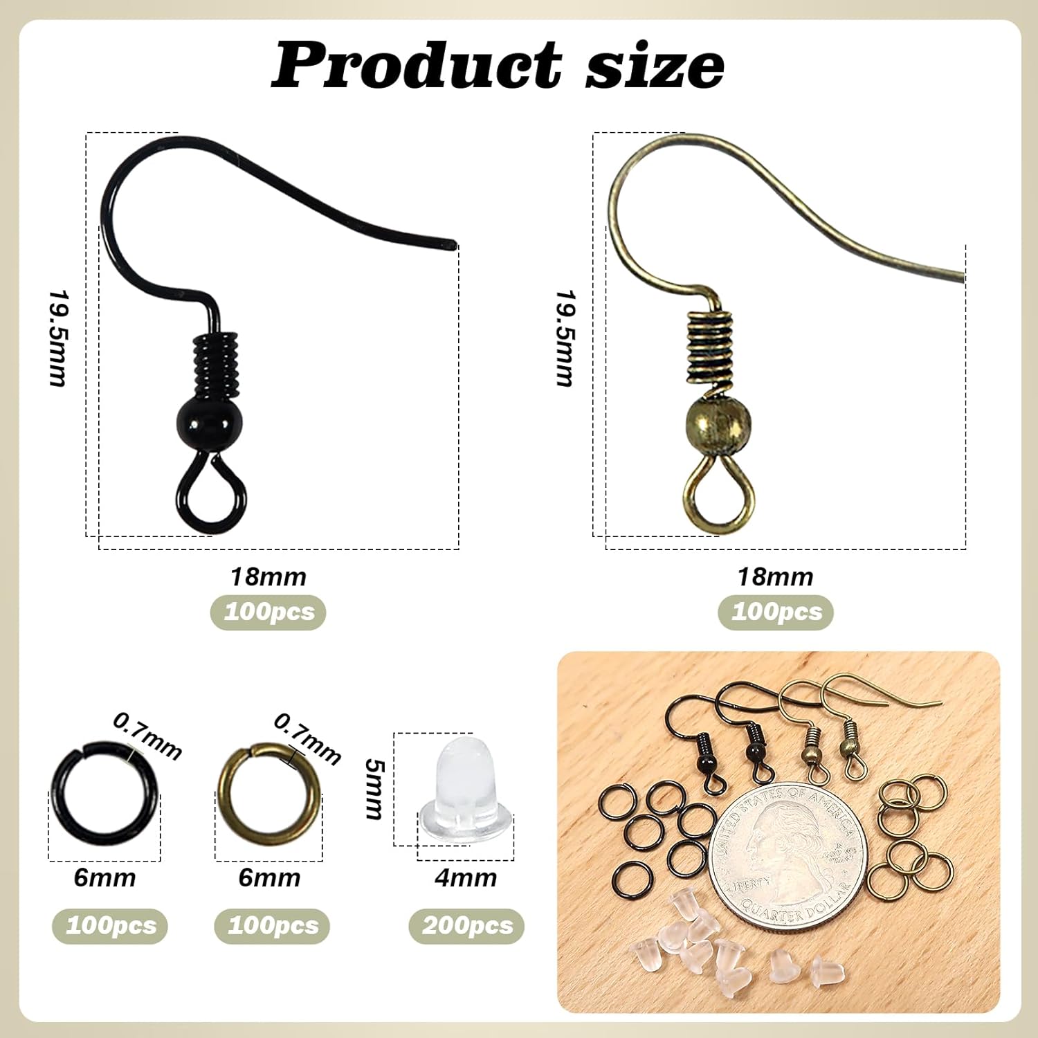TOAOB 600pcs Earring Hooks Hypoallergenic Ear Wire Hooks with Open Jump Rings and Earring Backs Black Bronze Earring Making Kit for Jewelry Making Supplies - Image 2