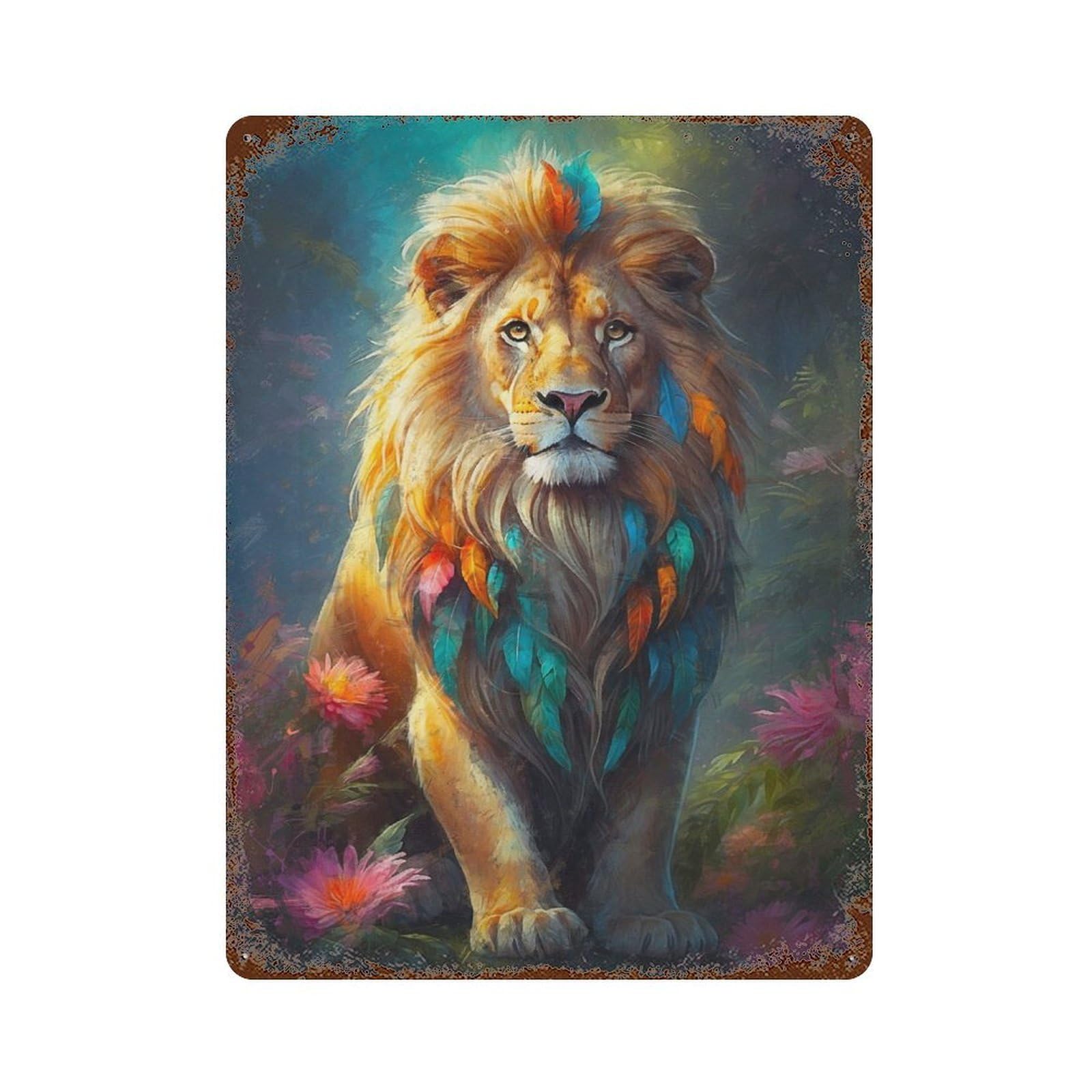 Rust Effect The Lions Mane Aged Metal Wall Plaque 15.7"x11.8", Rustic Home Decor for Bistro, Counter And Cafe Decor