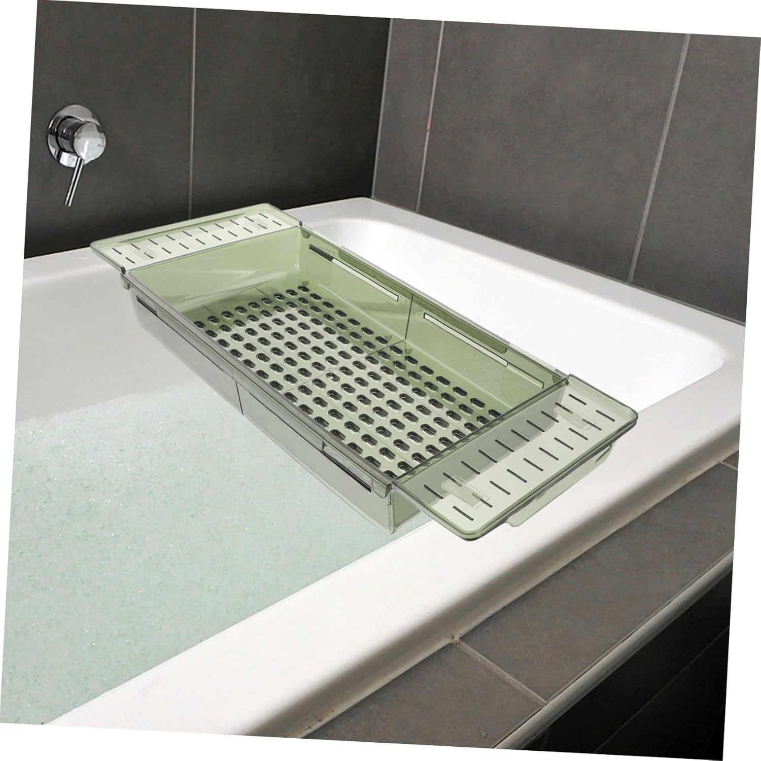 Cabilock Teak Bathtub Side Tray Tub Organizer Bath Soap Rack and Easy to Standard Tubs