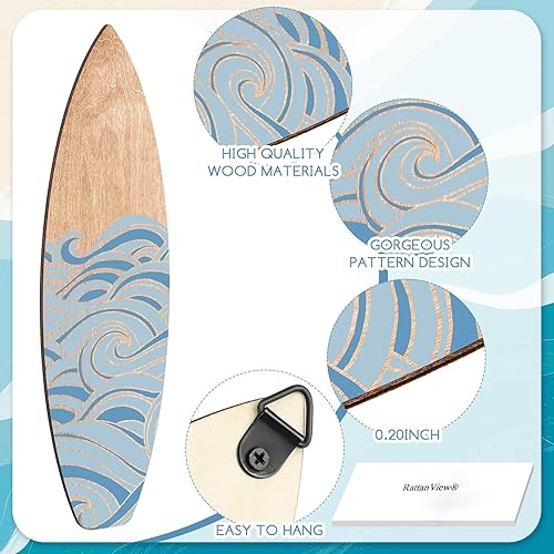 Miniatura 3 de RattanView 3 piezas de tabla de surf de madera para decoración de pared para dormitorio, tabla de surf ondulada, decoración de playa, letrero