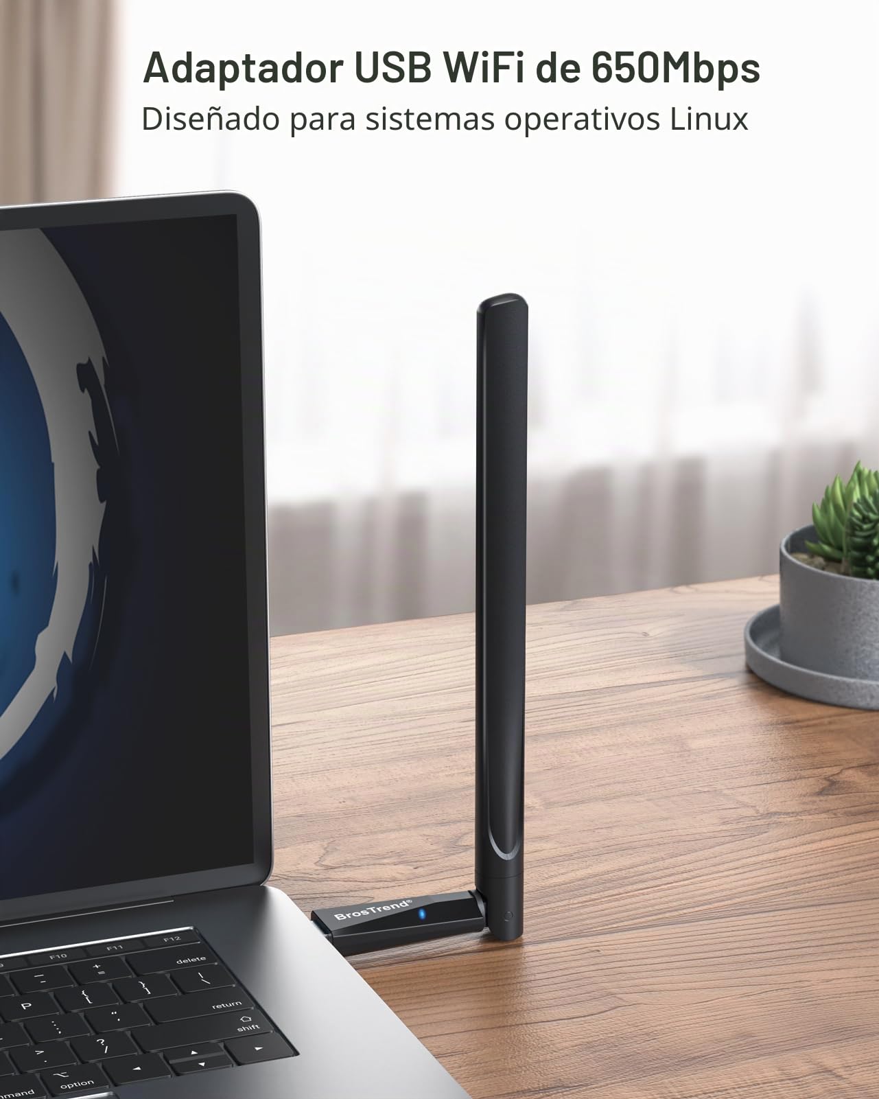 BrosTrend 650Mbps Linux Adaptador WiFi USB Doble Banda para Ubuntu, Mint, Debian, Kubuntu, Zorin, Raspberry Pi 2+, Windows, Antena WiFi, Largo Alcance