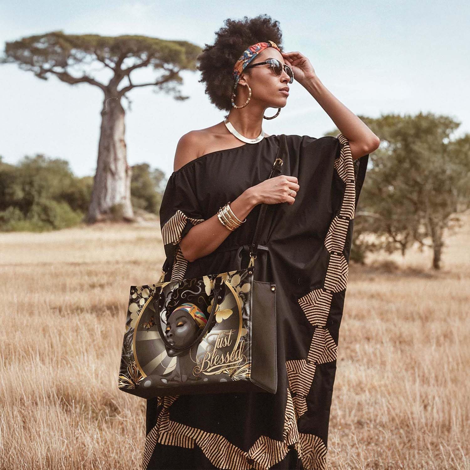 Afroyla African Black Women's Leather Bag, Medium Size, Premium Vegan Leather, Valentine's Day Gifts for Her, Wife, or Mother - Image 12