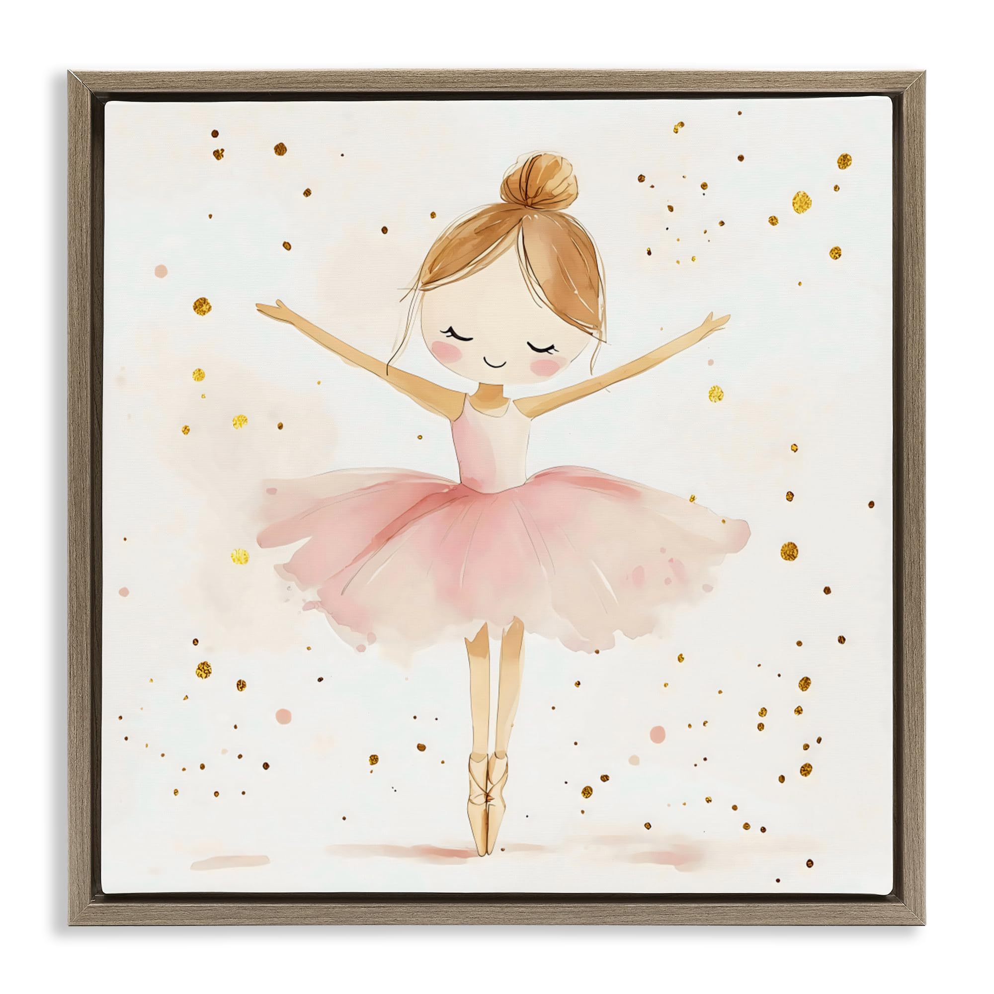 Stupell Industries Ballerina Princess Whimsical Pastel Ballerina On Her Toes Ballet Charm, 17 X 17 Inch Canvas In Floater Frame