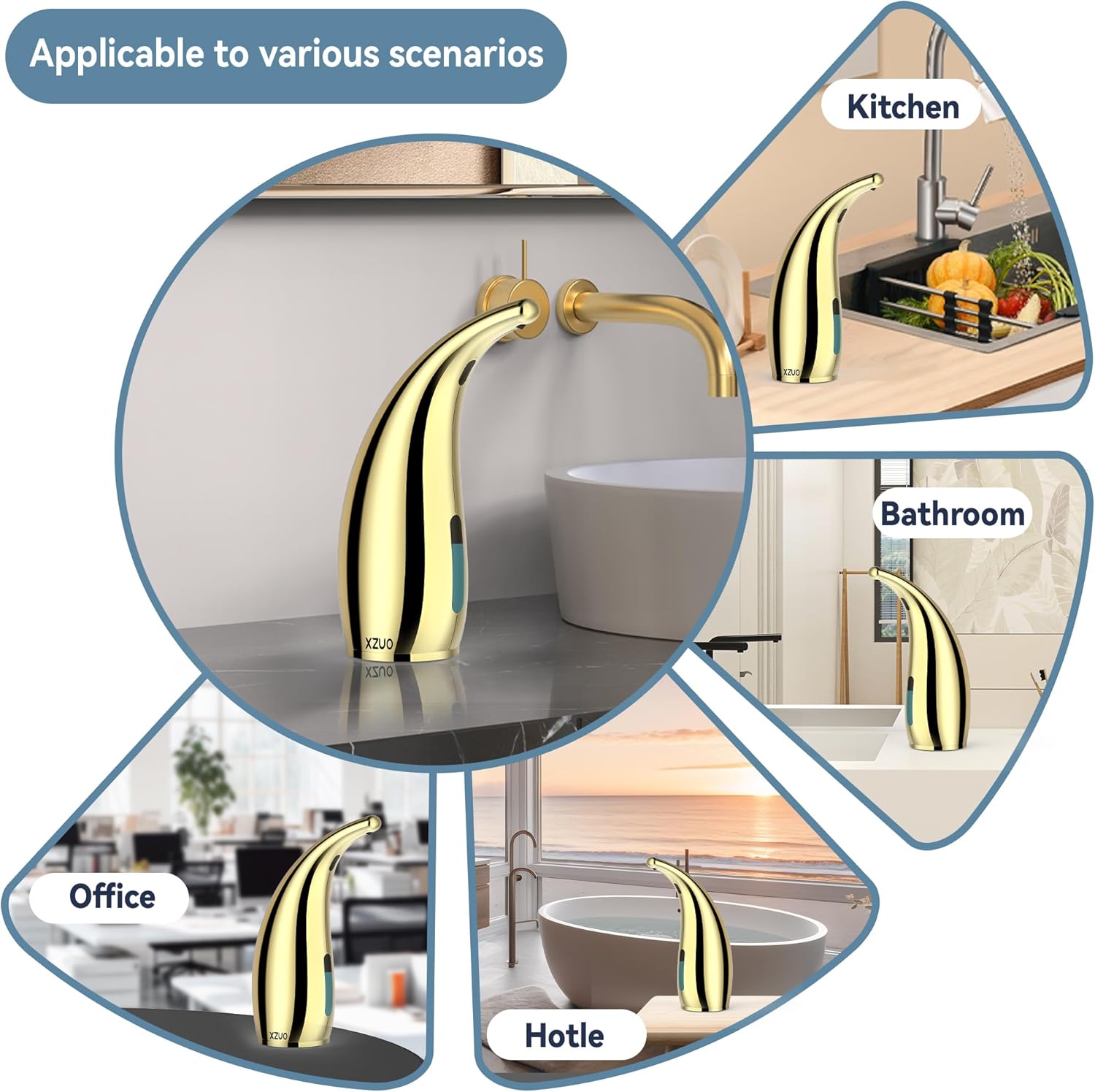 Automatic Soap Dispenser with Infrared Sensor - Adjustable 4-Level Touchless Hand Soap for Kitchen, Bathroom - Battery Operated Electric Dispenser, Durable Plastic, Smart Soap Holder (Gold) - Image 6