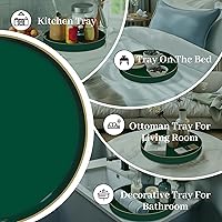 Vista 7 de MAONAME - Bandeja decorativa verde oscuro, bandeja de servir redonda de 13 pulgadas con asas, bandejas de plástico para mesa de café, bandejas