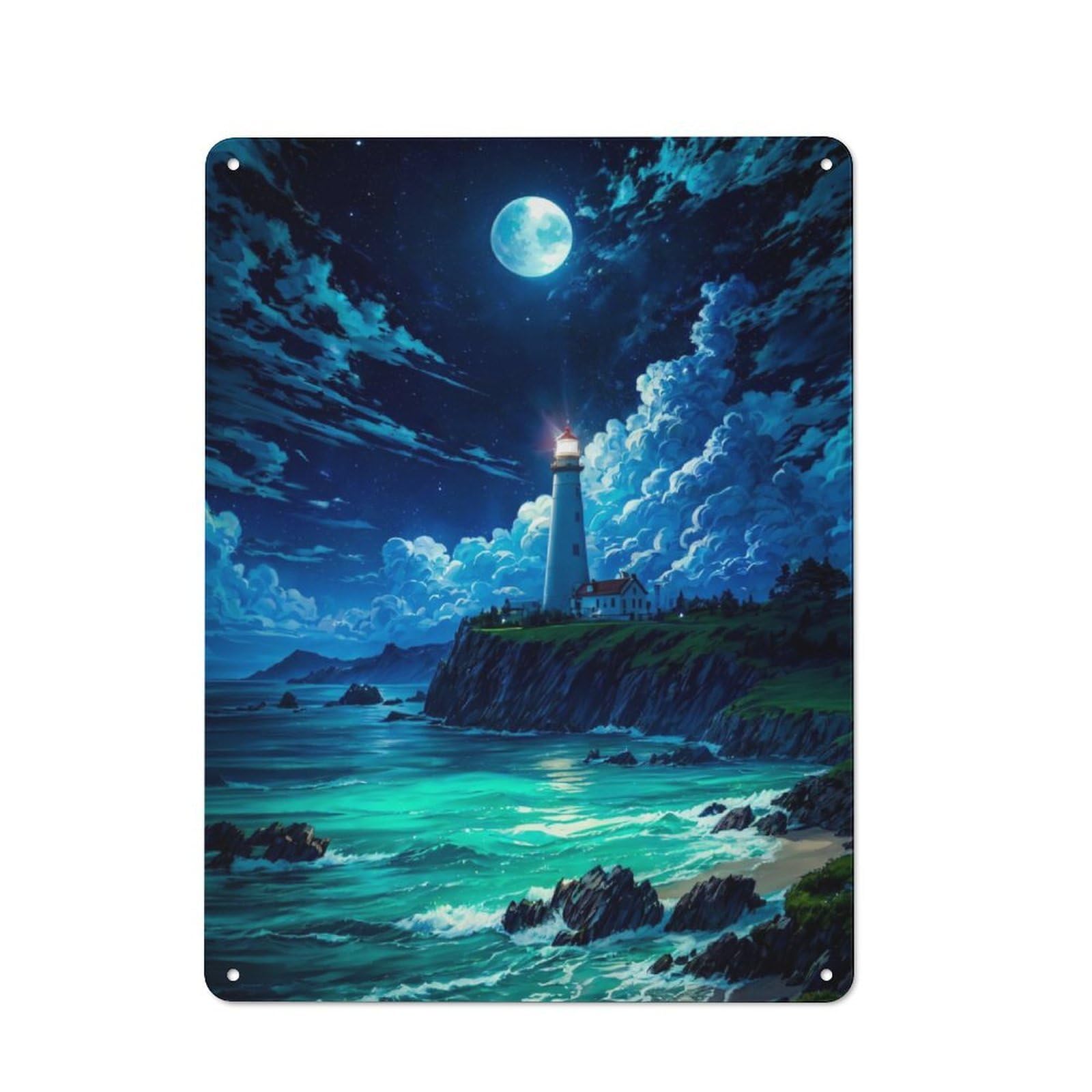 Junmoney Lighthouse Fantasy Beach Metal Sign 40X30cm With For Workshop Wall, Rustic Decor, For Garage, Workshop And Man Cave Decoration