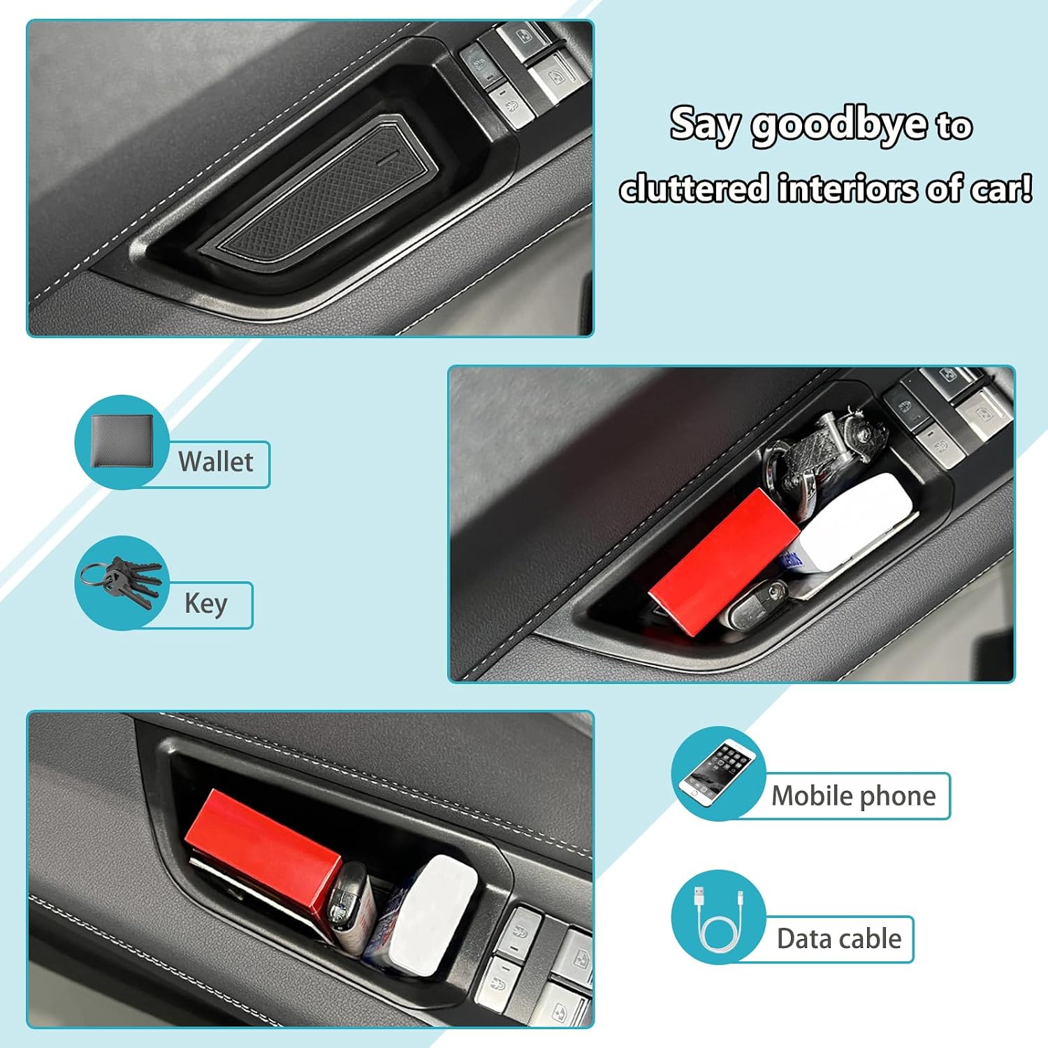 Aunginsy Front Door Side Storage Box Compatible with Audi Q4 E-Tron 2022 2023 2024 2025, ABS Car Front Door Side Armrest Grab Handle Groove Storage Organizer Tray Pocket Slot Mat Insert Accessories