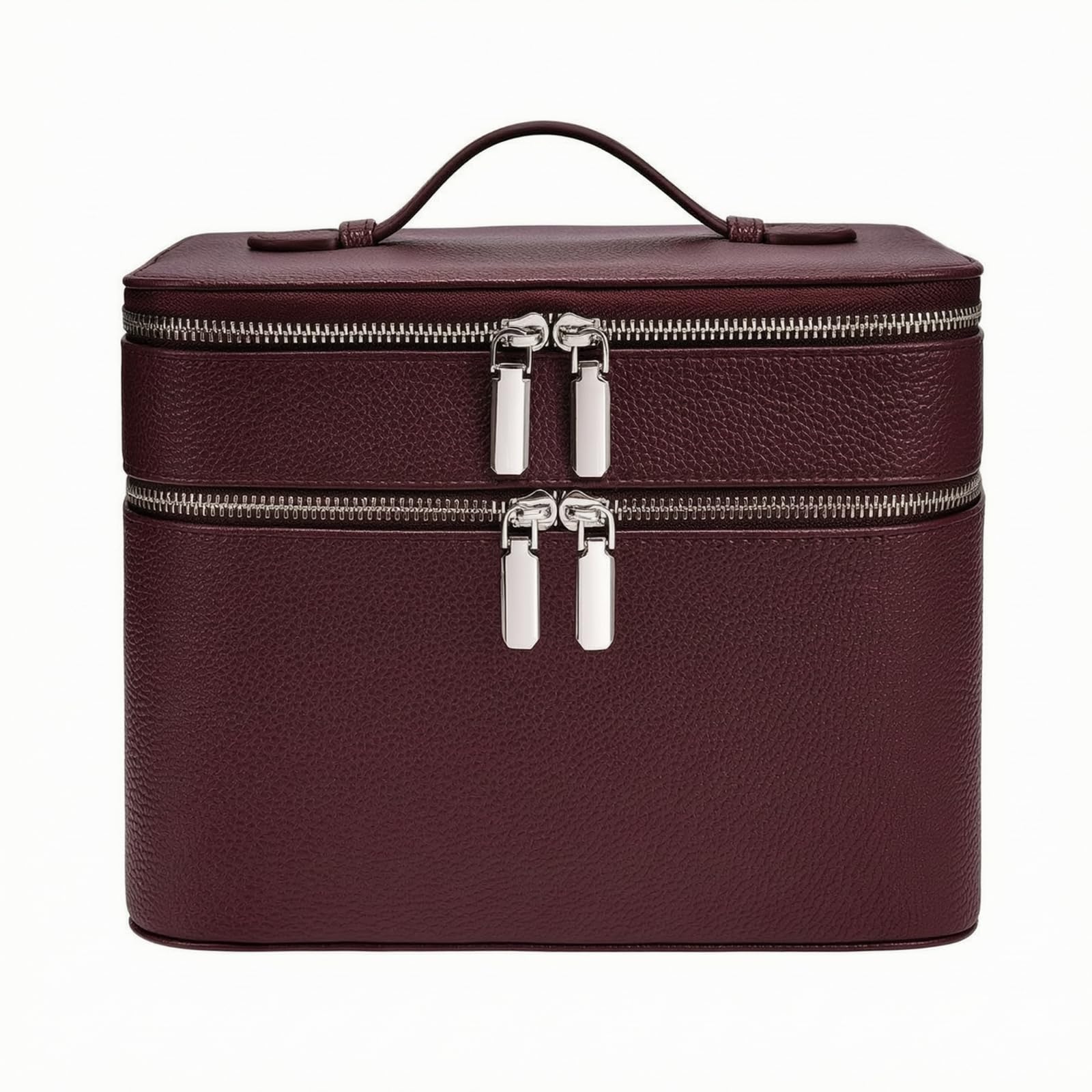 Bolsa Cosméticos Estructurado | Portátil, Bolsa Aseo con Asa, Práctica, para Viajes, Viajeros, Burdeos